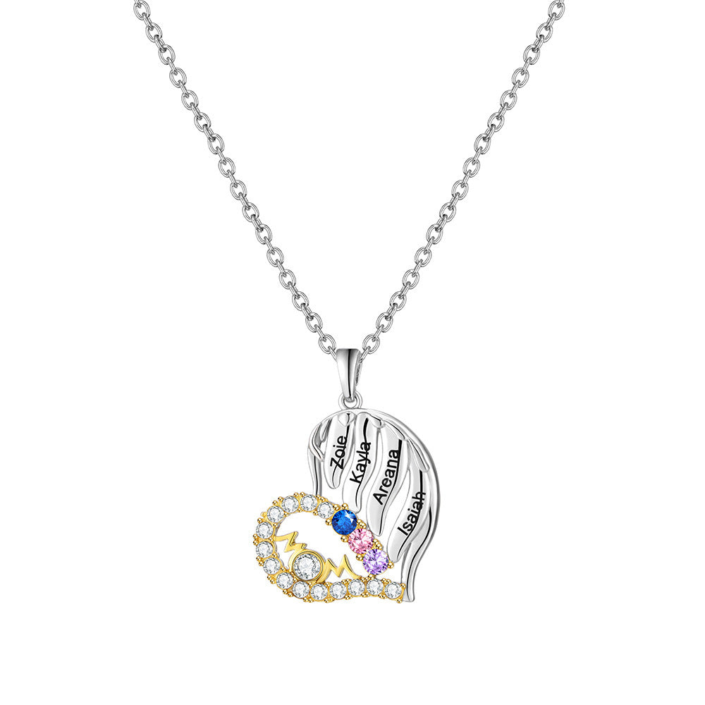 new fashion women's Mother's Day necklace half set with diamonds peach heart necklace engraved name pendant Mother's Day gift