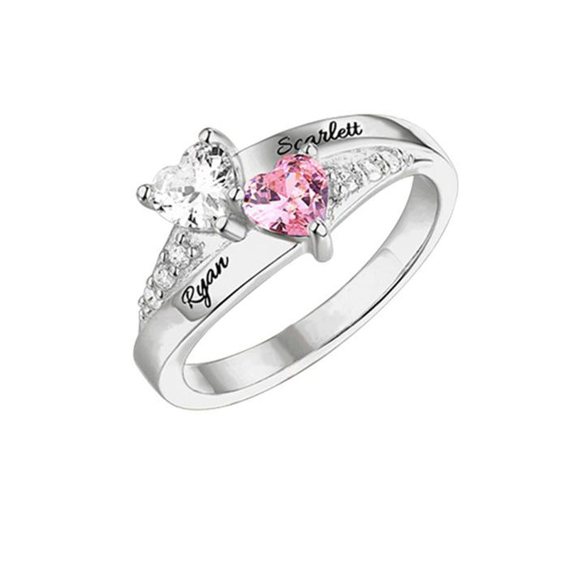 New Mother's Day Gift DIY Engraved Ring Hand Ornament Cross Border New Creative Fashion Micro Zircon Ring Woman