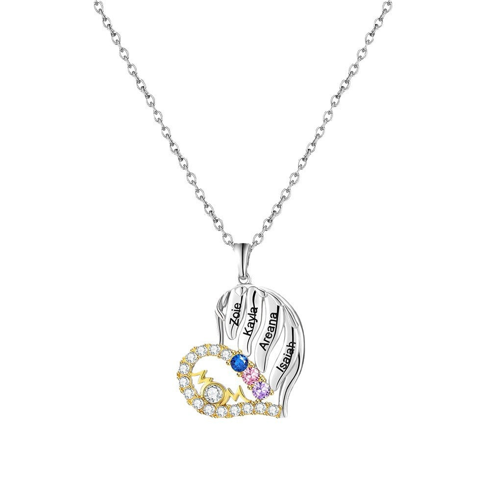 new fashion women's Mother's Day necklace half set with diamonds peach heart necklace engraved name pendant Mother's Day gift