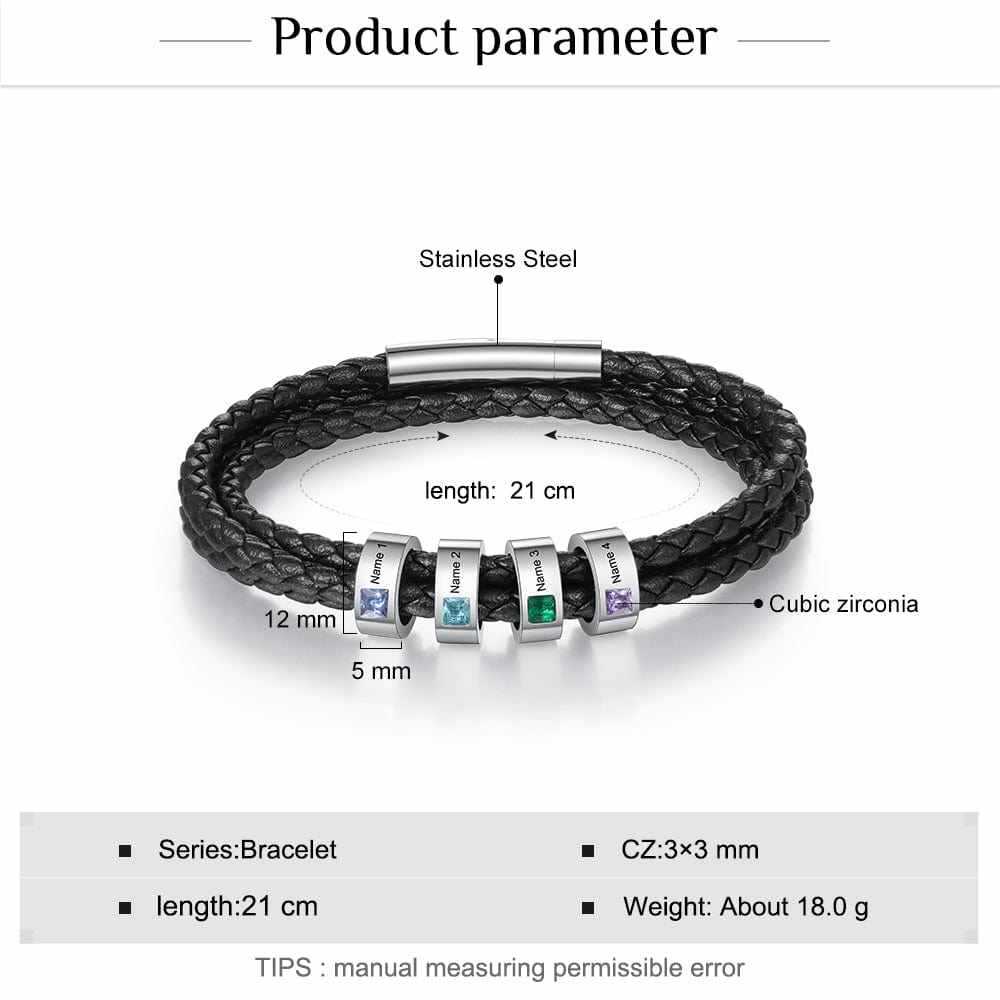 new men's personality leather bracelet DIY lettering inlaid square diamond beads bracelet jewelry gift factory