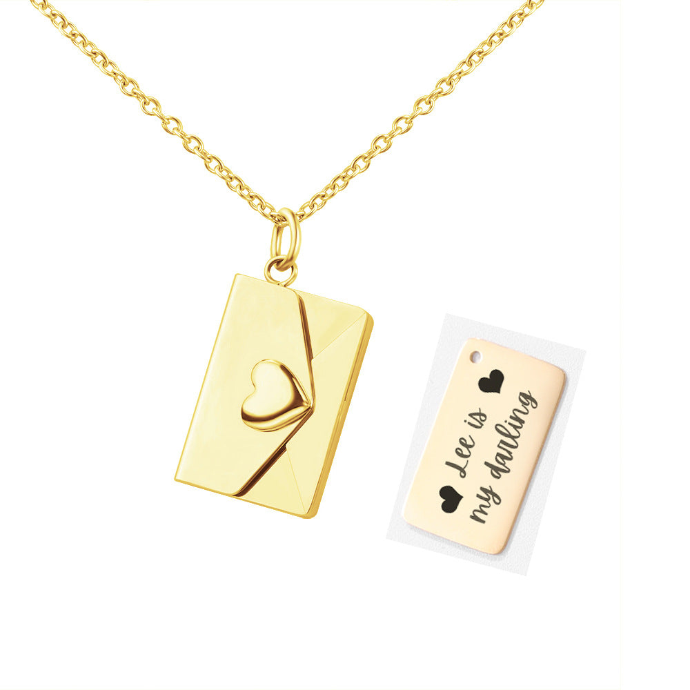 European and American DIY personality fashion versatile love envelope necklace silver engraving clavicle chain Valentine's Day gifts