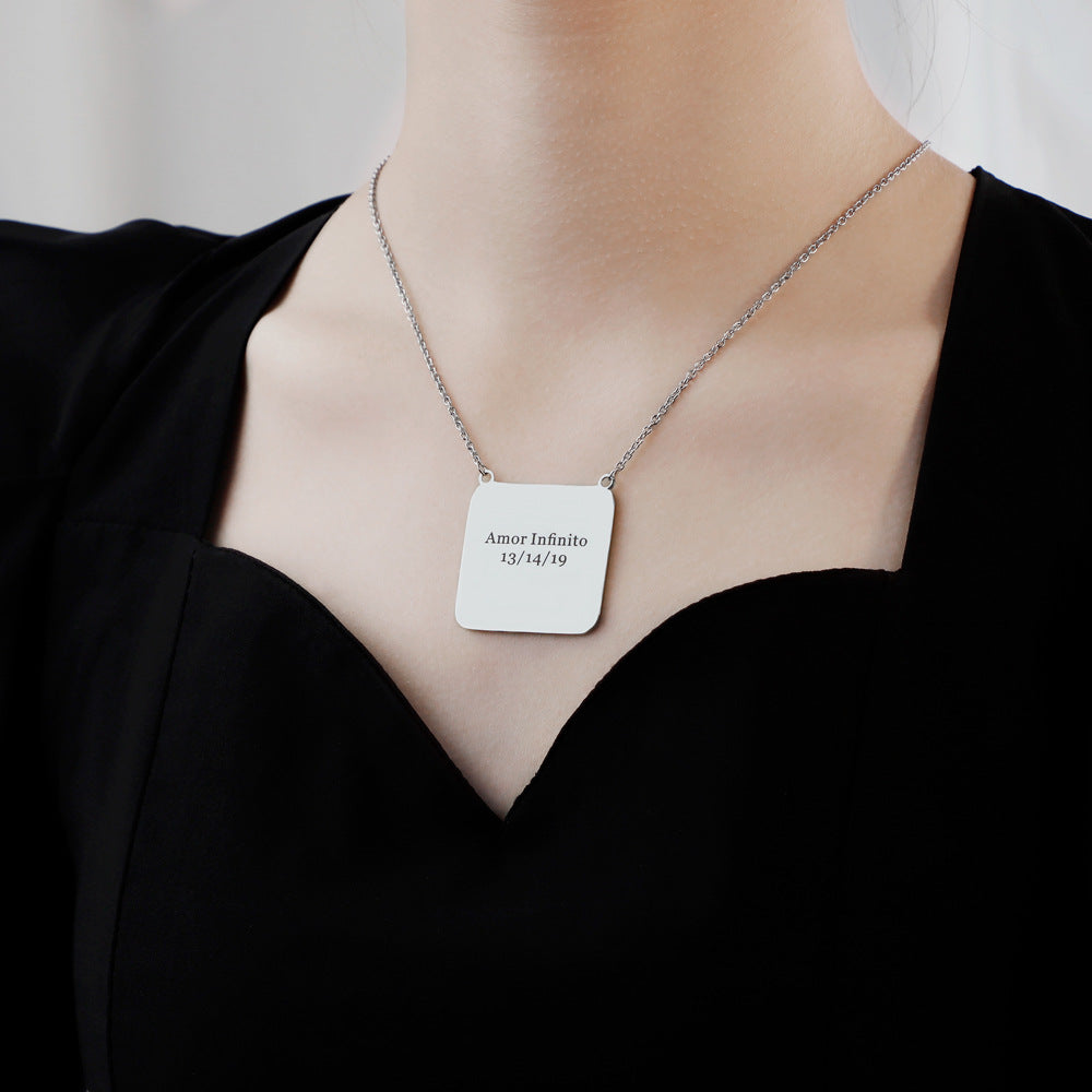 Father's Day European and American Personality Square Photo Frame Lettering Titanium Steel Necklace DIY Photo Pendant Parent-Child Gift Jewelry