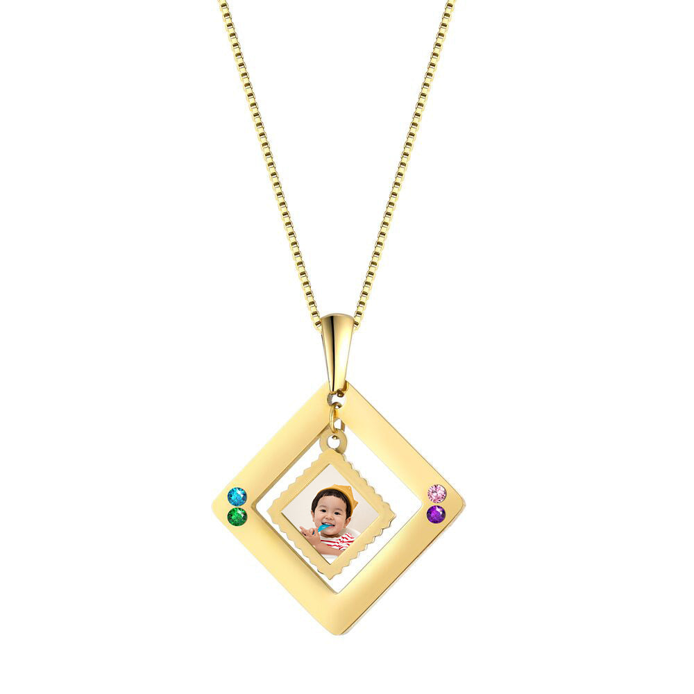 European and American ins style diamond gold copper hollow square photo frame with diamond pendant commemorative photo DIY necklace female