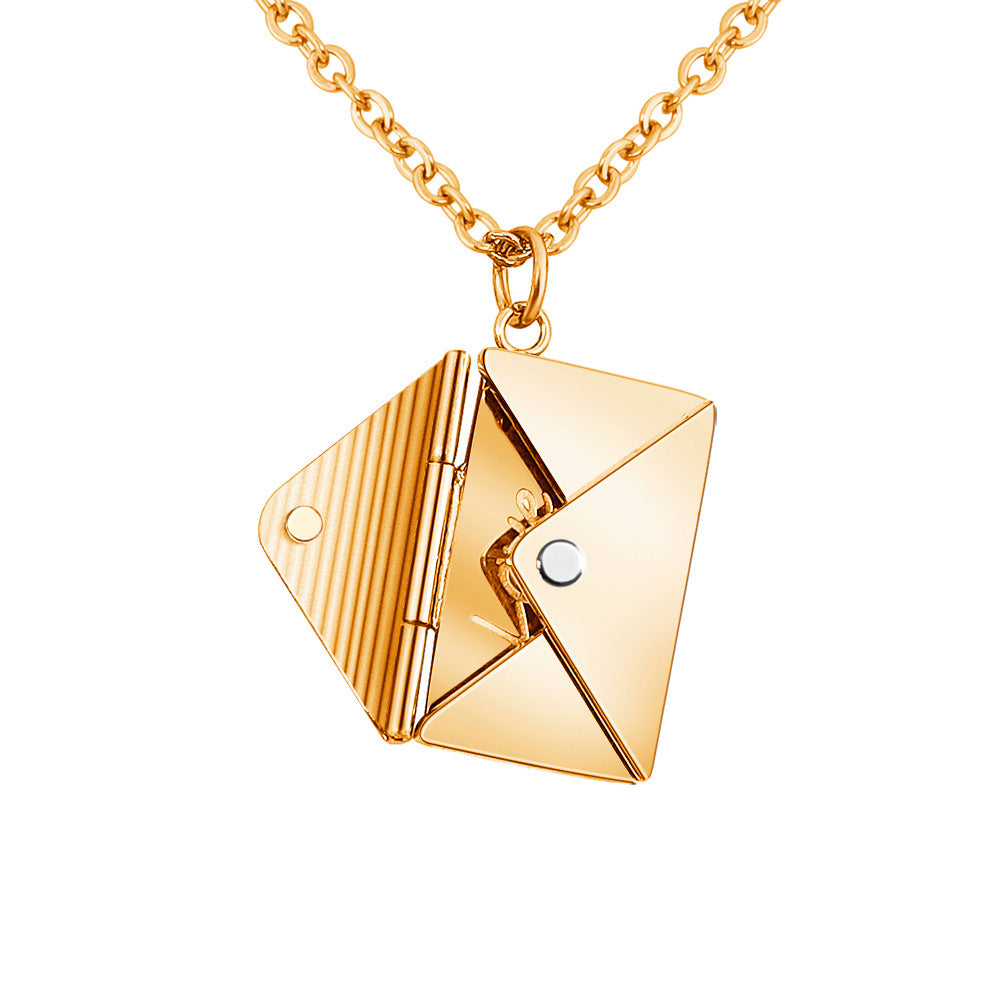 European and American valentine's day gift envelope necklace can be DIY lettering necklace women's fashion titanium silver clavicle chain pendant