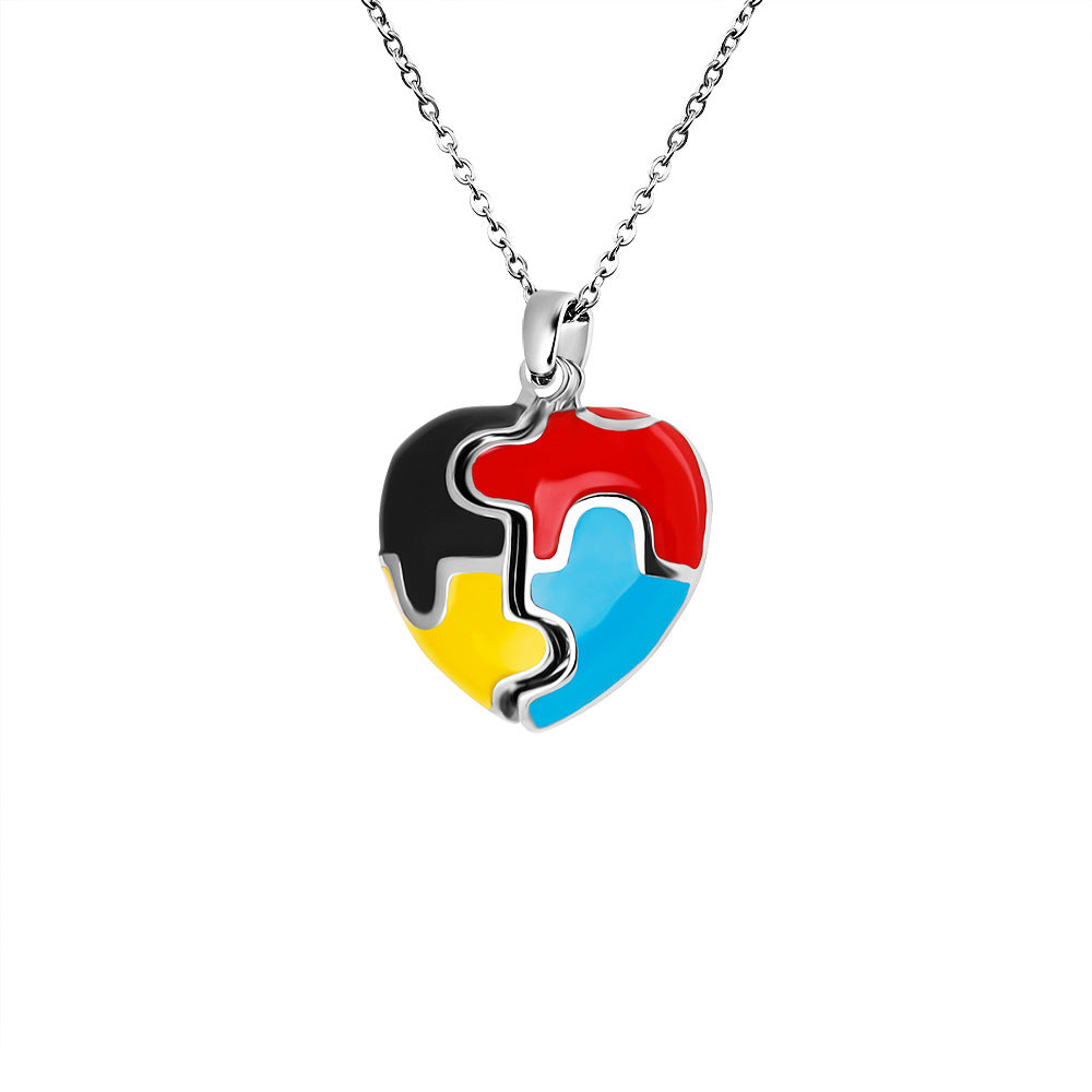 European and American cross-border jewelry, four-color puzzle photo box, Valentine's Day gift, clavicle chain pendant, couple necklace, girlfriend gift