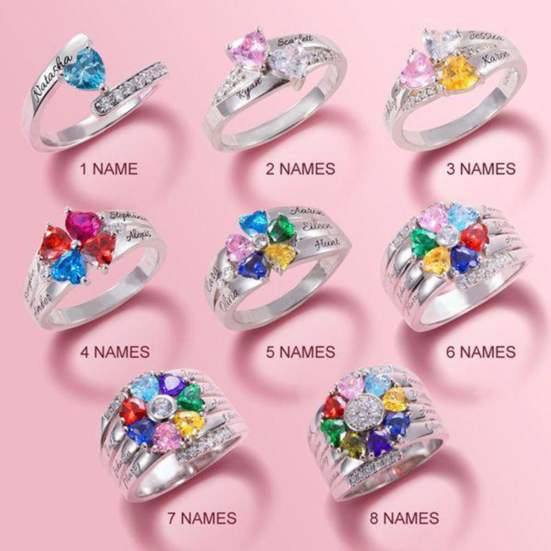 New Mother's Day Gift DIY Engraved Ring Hand Ornament Cross Border New Creative Fashion Micro Zircon Ring Woman
