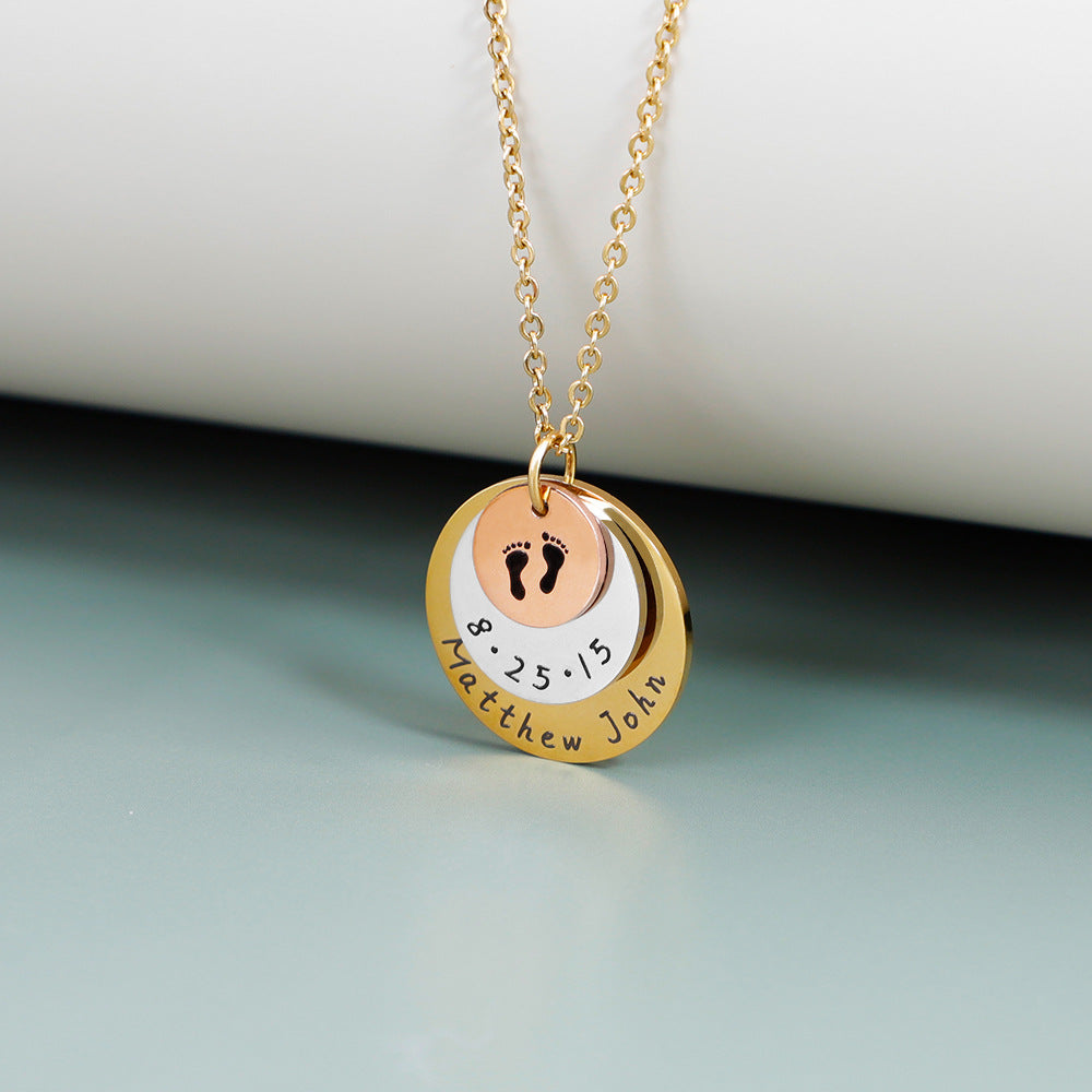 new disc clavicle chain female baby feet birth brand lettering necklace medallion pendant female