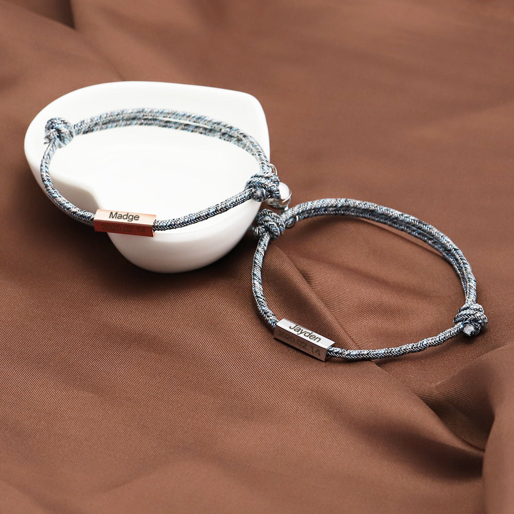 European and American  personality DIY engraved name weaving bracelet letter magnetic couple bracelet niche sense bracelet