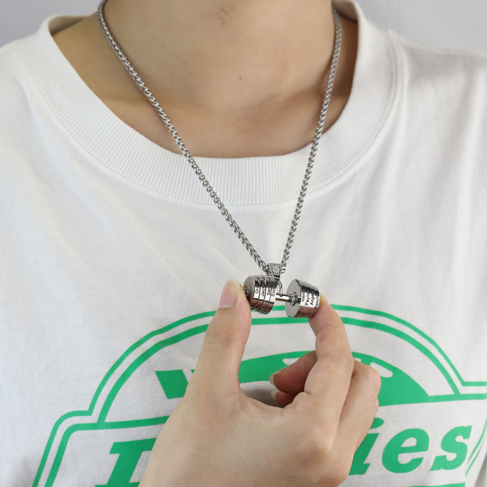 hot sale creative fashion fitness dumbbell men's necklace pendant stainless steel jewelry personality trendy can be customized