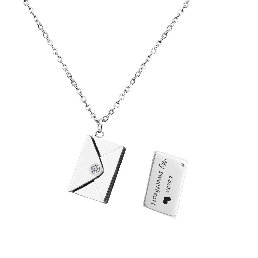 European and American valentine's day gift envelope necklace can be DIY lettering necklace women's fashion titanium silver clavicle chain pendant