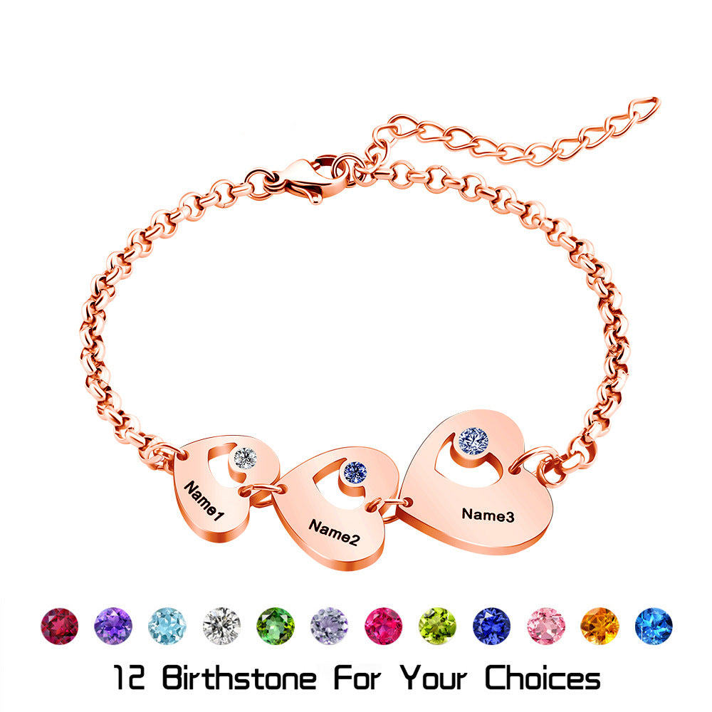 New personality bracelet for girls niche sense of luxury peach heart inlaid with diamonds DIY lettering silver bracelet jewelry