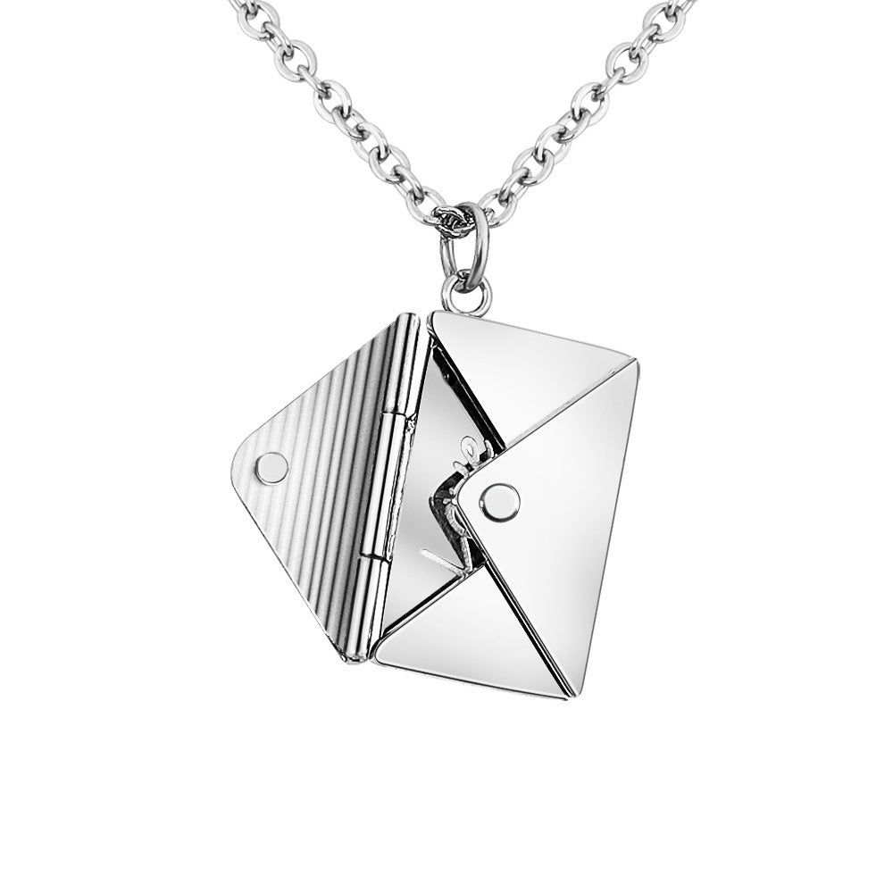 European and American valentine's day gift envelope necklace can be DIY lettering necklace women's fashion titanium silver clavicle chain pendant