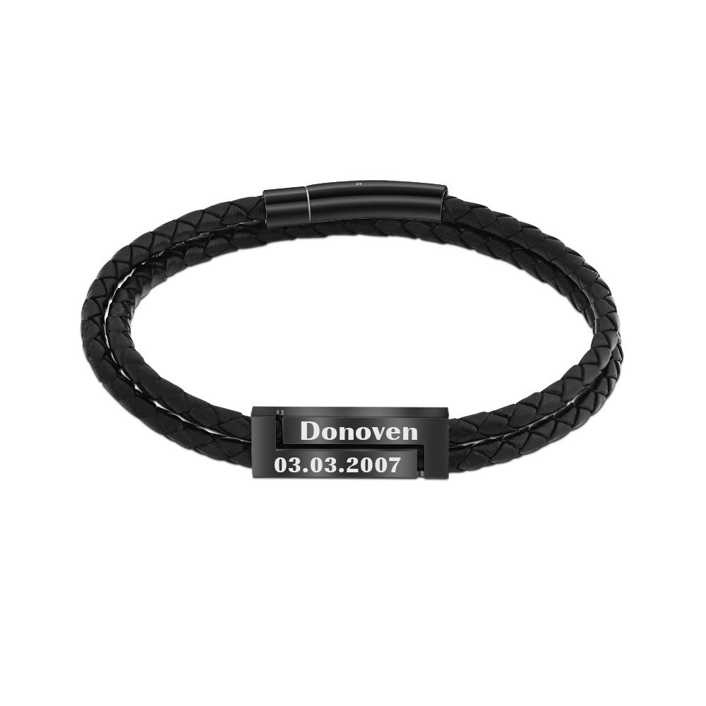 European and American fashion engraving woven personality DIY letter bracelet men's gift multi-color optional  bracelet