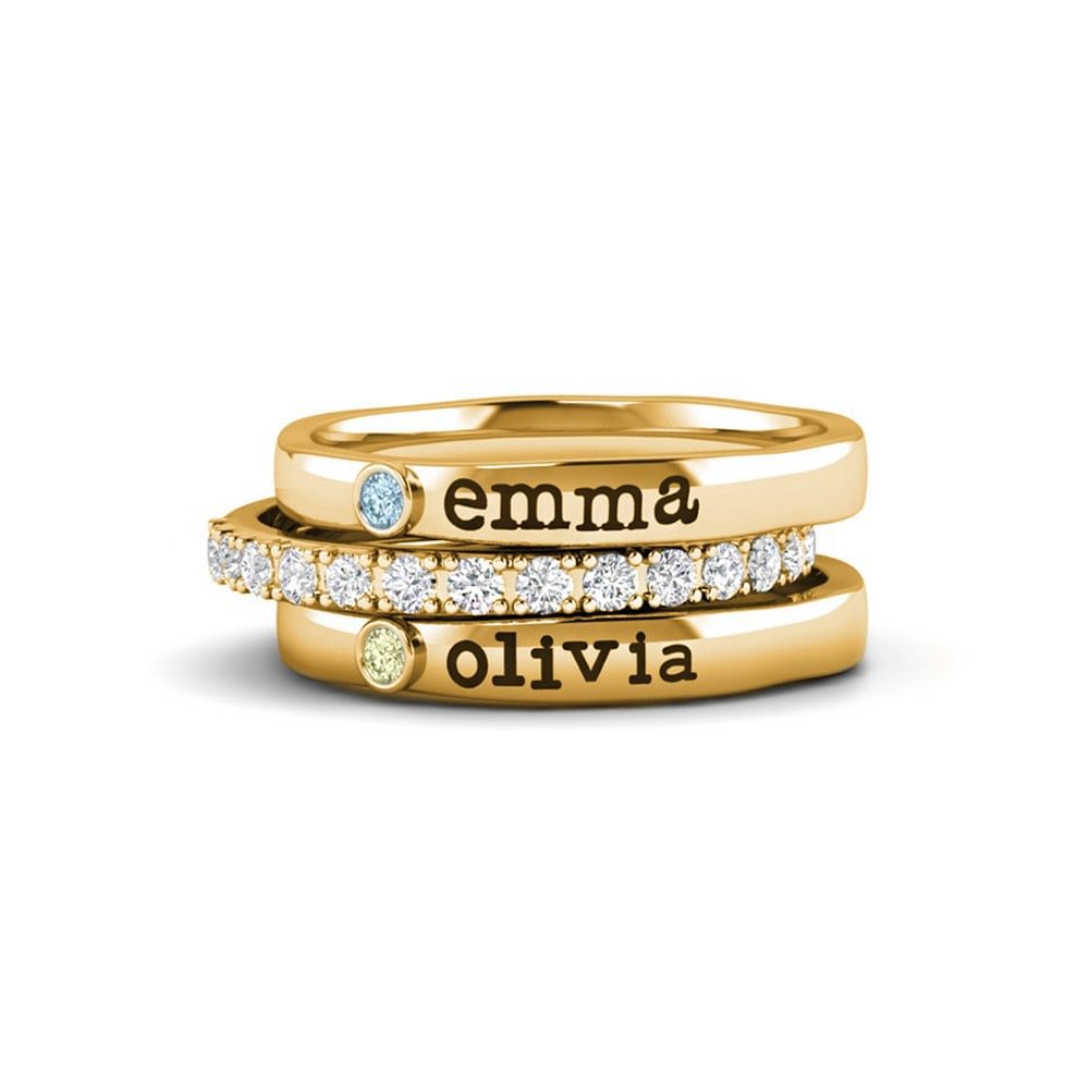 European and American  fashion Valentine's Day couple combination ring three stacking rings December birthstone name personalization