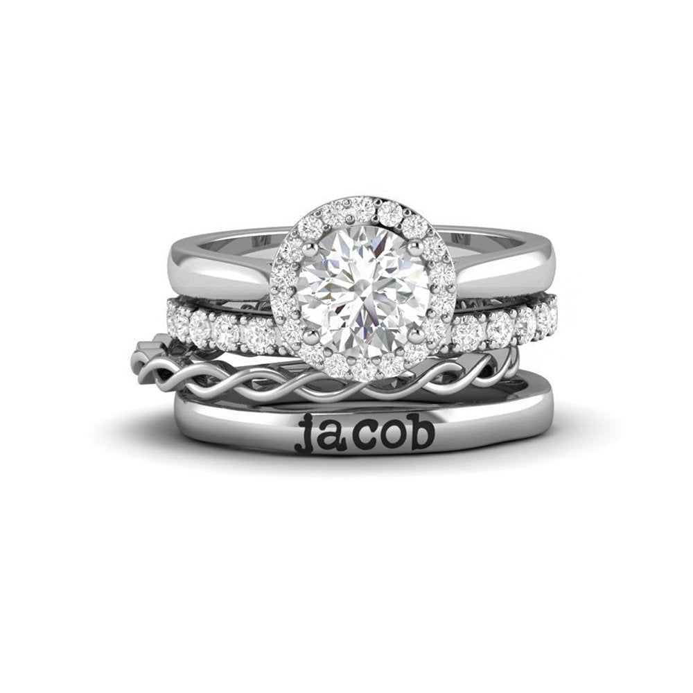 European and American  hot selling Valentine's Day combination zircon stacking ring ring fashion commuting trend multi-element personalized carving