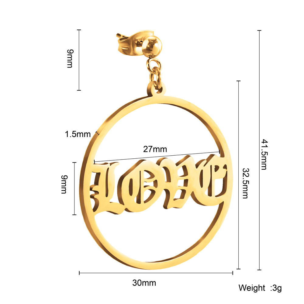 English Round Earrings Creative Personality Cute Women's Earrings Versatile Jewelry Earrings
