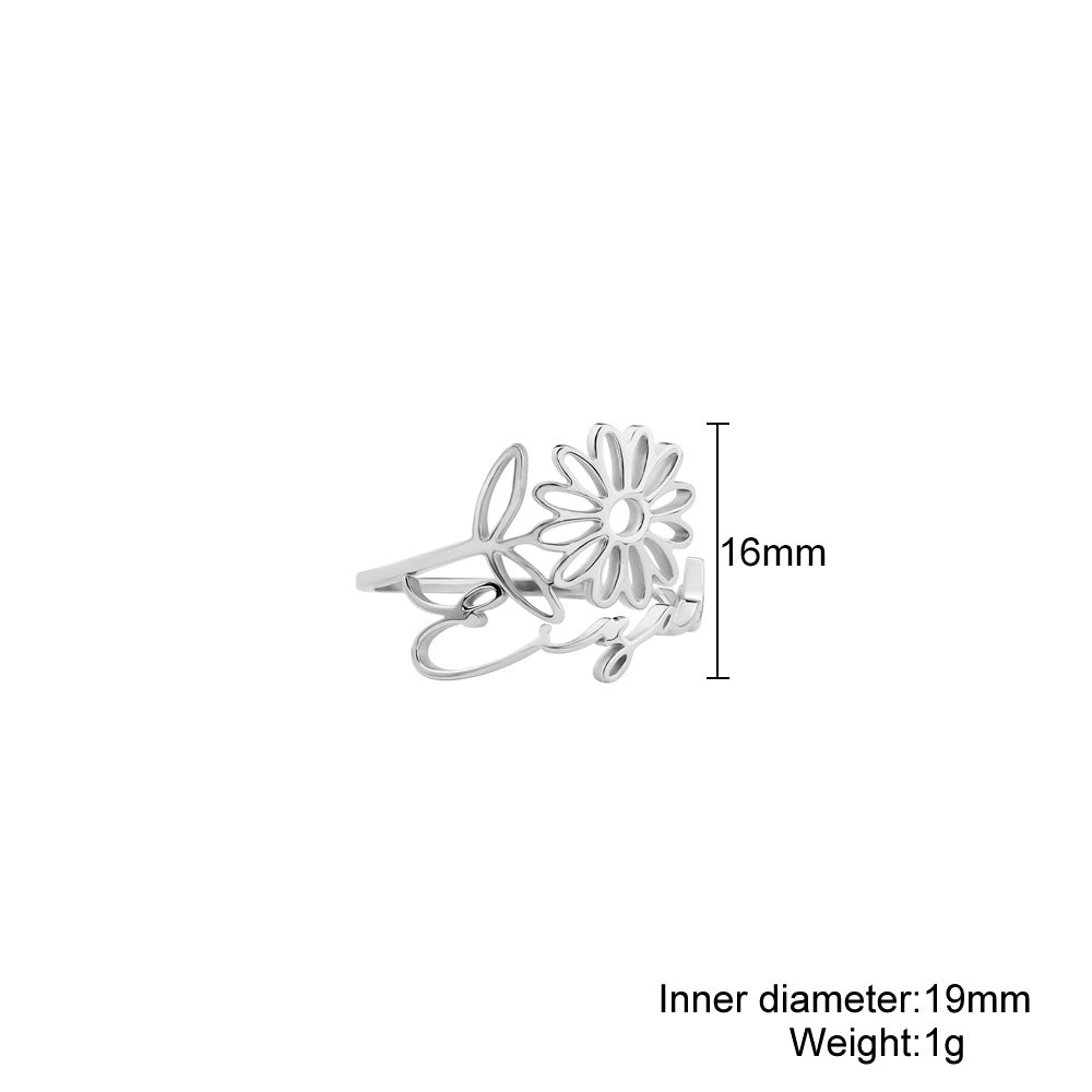 Personality European and American birth commemorative gift December cut birthday flower ring stainless steel ring DIY hand ornament