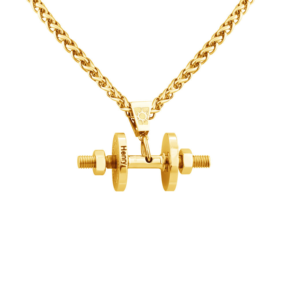 hot sale creative fashion fitness dumbbell men's necklace pendant stainless steel jewelry personality trendy can be customized