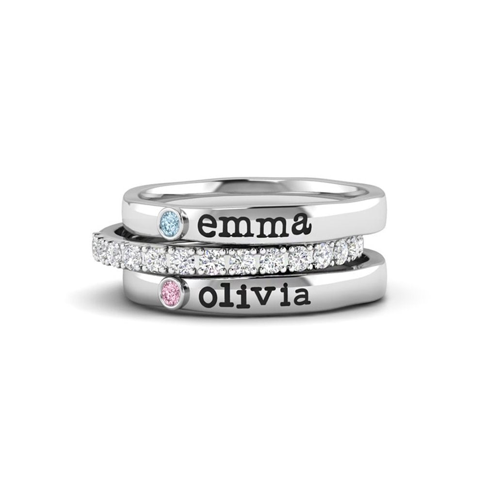 European and American  fashion Valentine's Day couple combination ring three stacking rings December birthstone name personalization