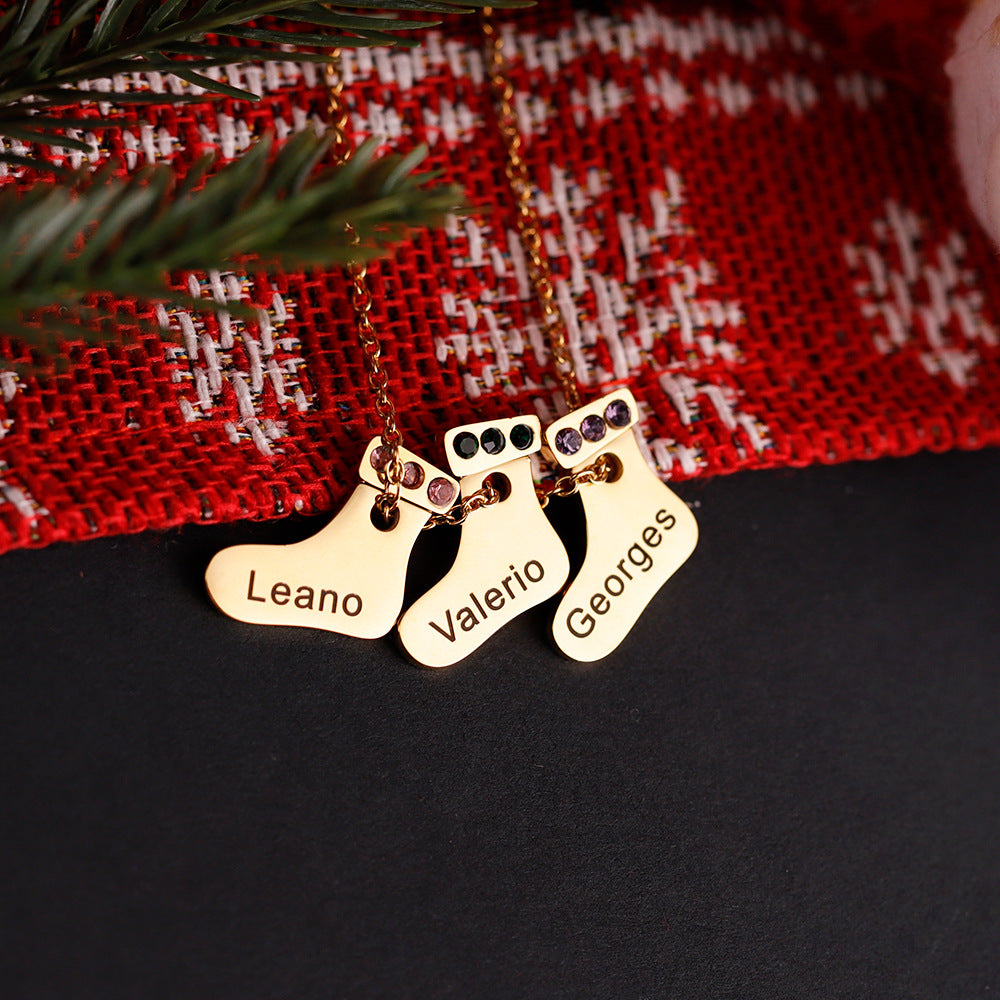 Christmas gift sock necklace fashion versatile silver  engraved name pendant creative personality gift clavicle chain