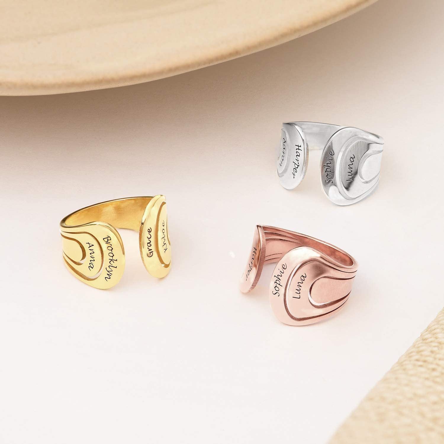 925 Silver Personalized Open Design Hug Ring Family Engraved Name Ring Mother's Day Jewelry Gift
