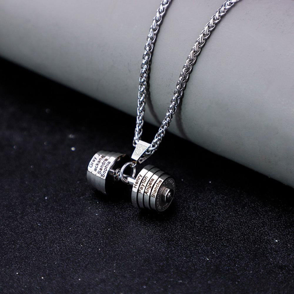 hot sale creative fashion fitness dumbbell men's necklace pendant stainless steel jewelry personality trendy can be customized