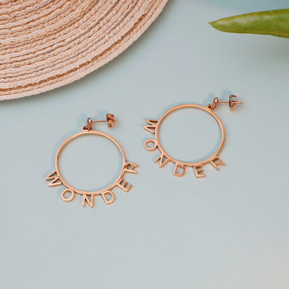 MOM  spot fashion versatile everyday letter hoop earrings niche design trend women's earrings