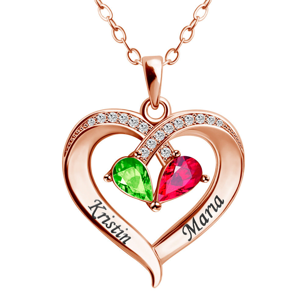 double-letter water drop couple necklace women's engraved name to send girlfriends peach heart pendant clavicle chain jewelry