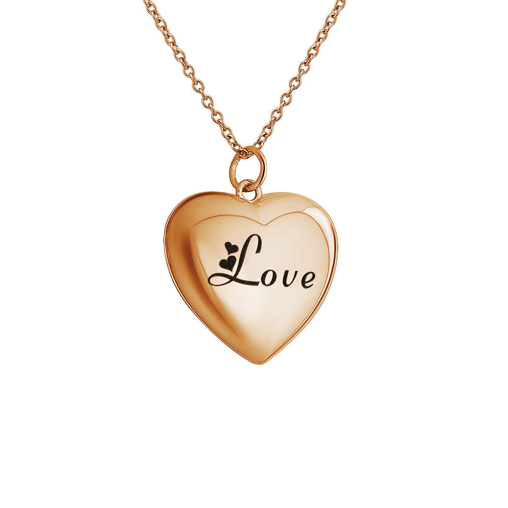 European and American  fashion simple love photo box necklace women's heart-shaped peach heart pendant clavicle chain