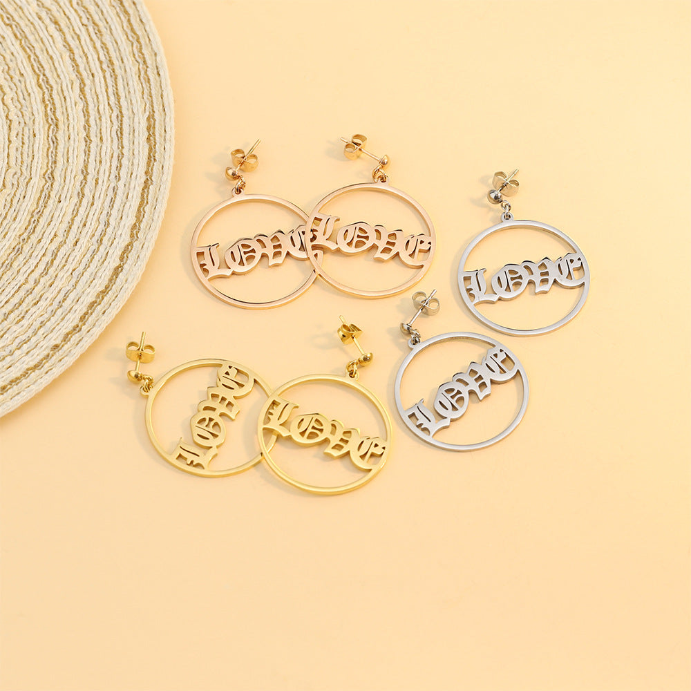 English Round Earrings Creative Personality Cute Women's Earrings Versatile Jewelry Earrings