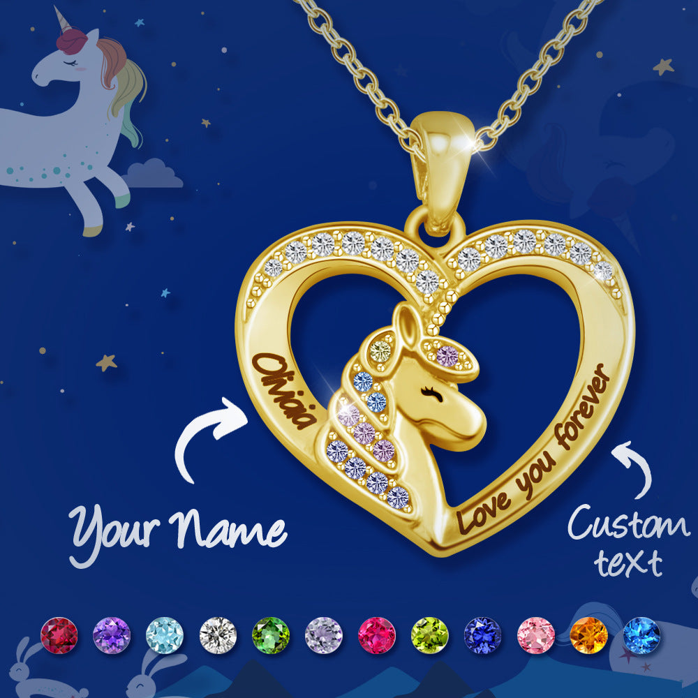Mother's Day gifts, copper material necklaces, European and American fashion, personality, creative unicorn necklaces, female letter pendant jewelry
