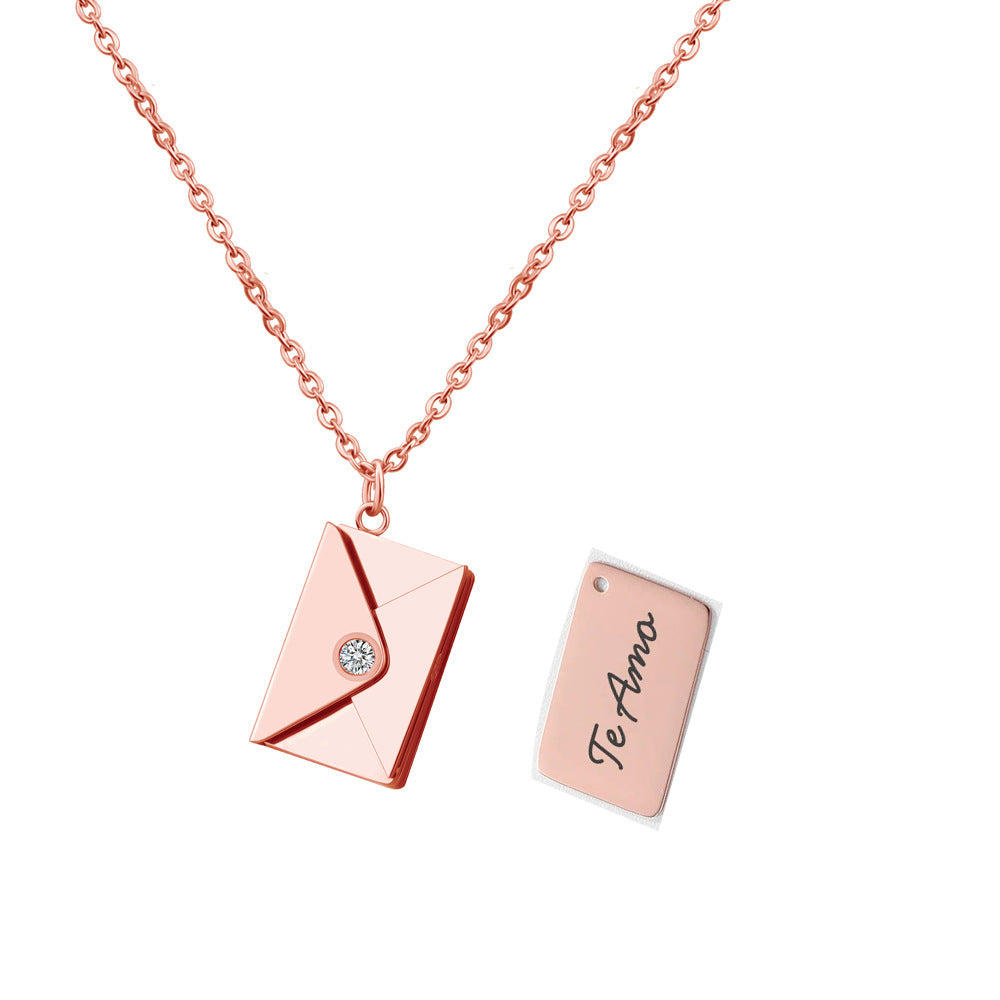 European and American valentine's day gift envelope necklace can be DIY lettering necklace women's fashion titanium silver clavicle chain pendant
