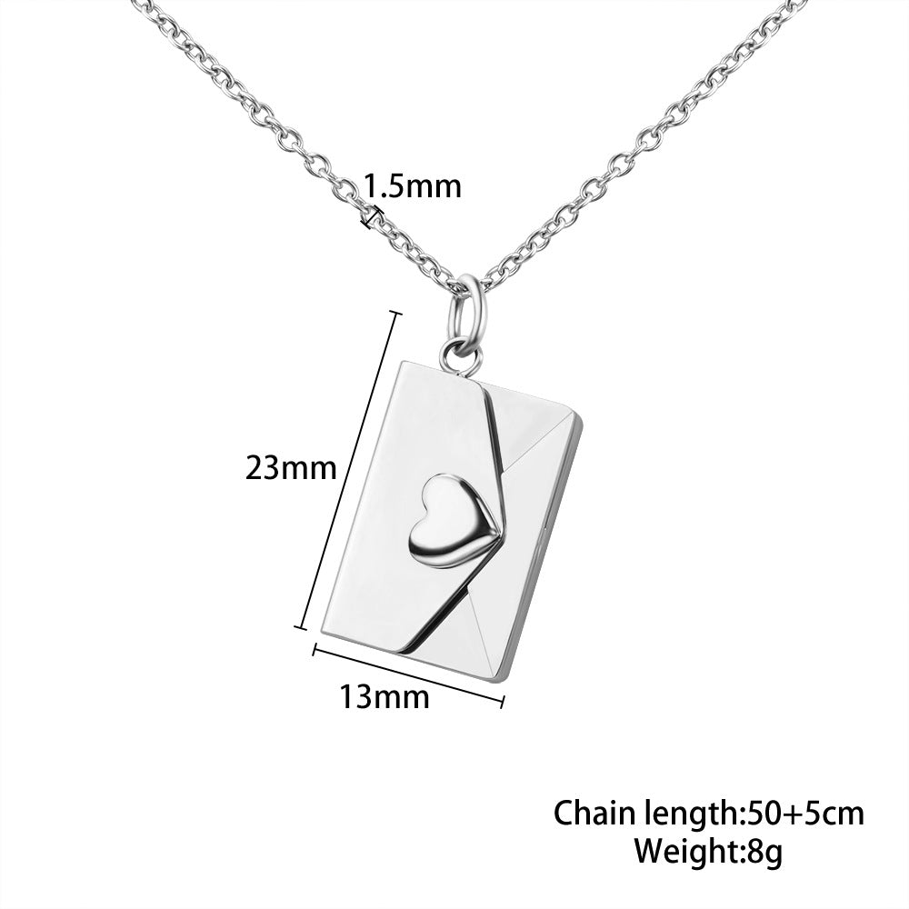 European and American DIY personality fashion versatile love envelope necklace silver engraving clavicle chain Valentine's Day gifts