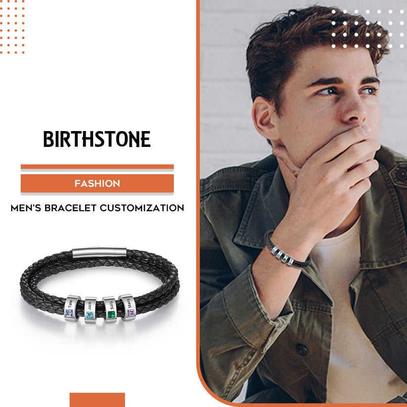 new men's personality leather bracelet DIY lettering inlaid square diamond beads bracelet jewelry gift factory