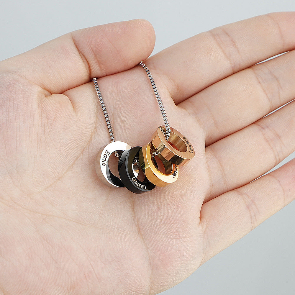 New personality beaded engraved name necklace pendant European and American men's tide silver box chain men's pendant