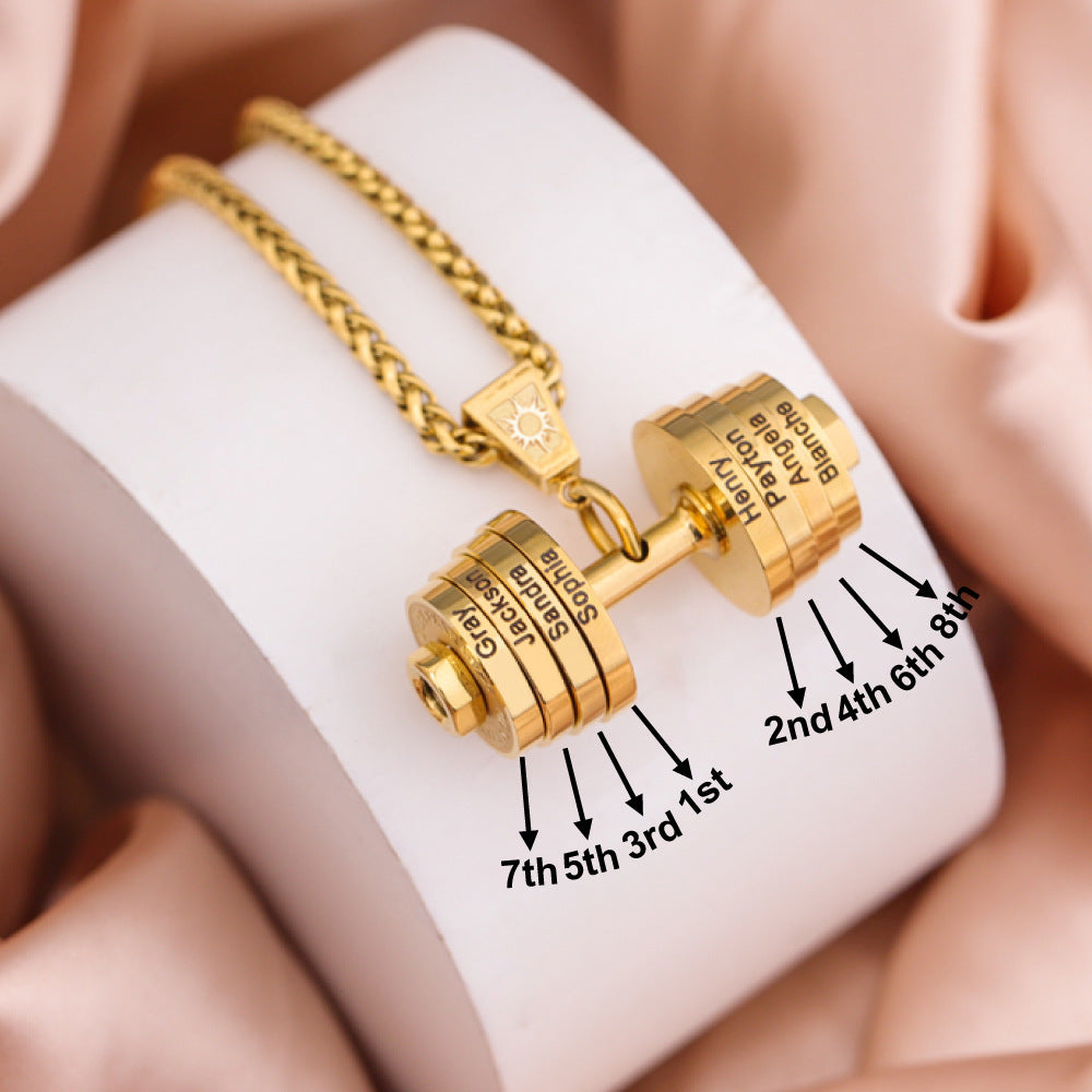 hot sale creative fashion fitness dumbbell men's necklace pendant stainless steel jewelry personality trendy can be customized