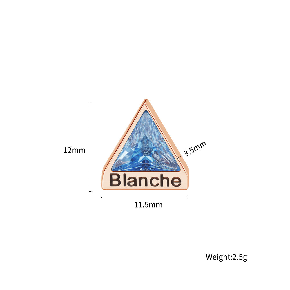 Custom engraved birthstone triangle diamond necklace pendant fashion versatile stainless steel geometric diamond triangle earrings