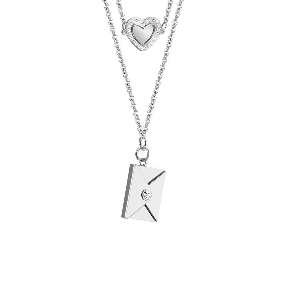 European and American valentine's day gift envelope necklace can be DIY lettering necklace women's fashion titanium silver clavicle chain pendant