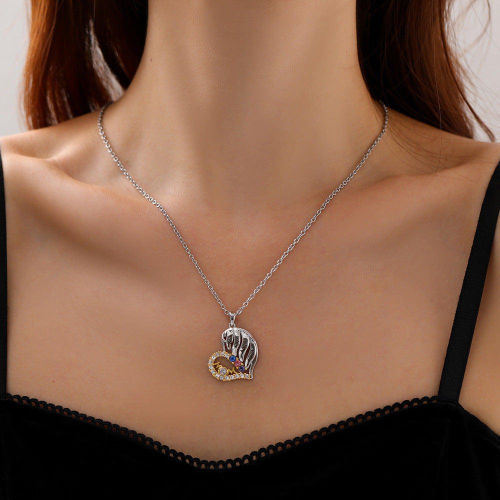 new fashion women's Mother's Day necklace half set with diamonds peach heart necklace engraved name pendant Mother's Day gift