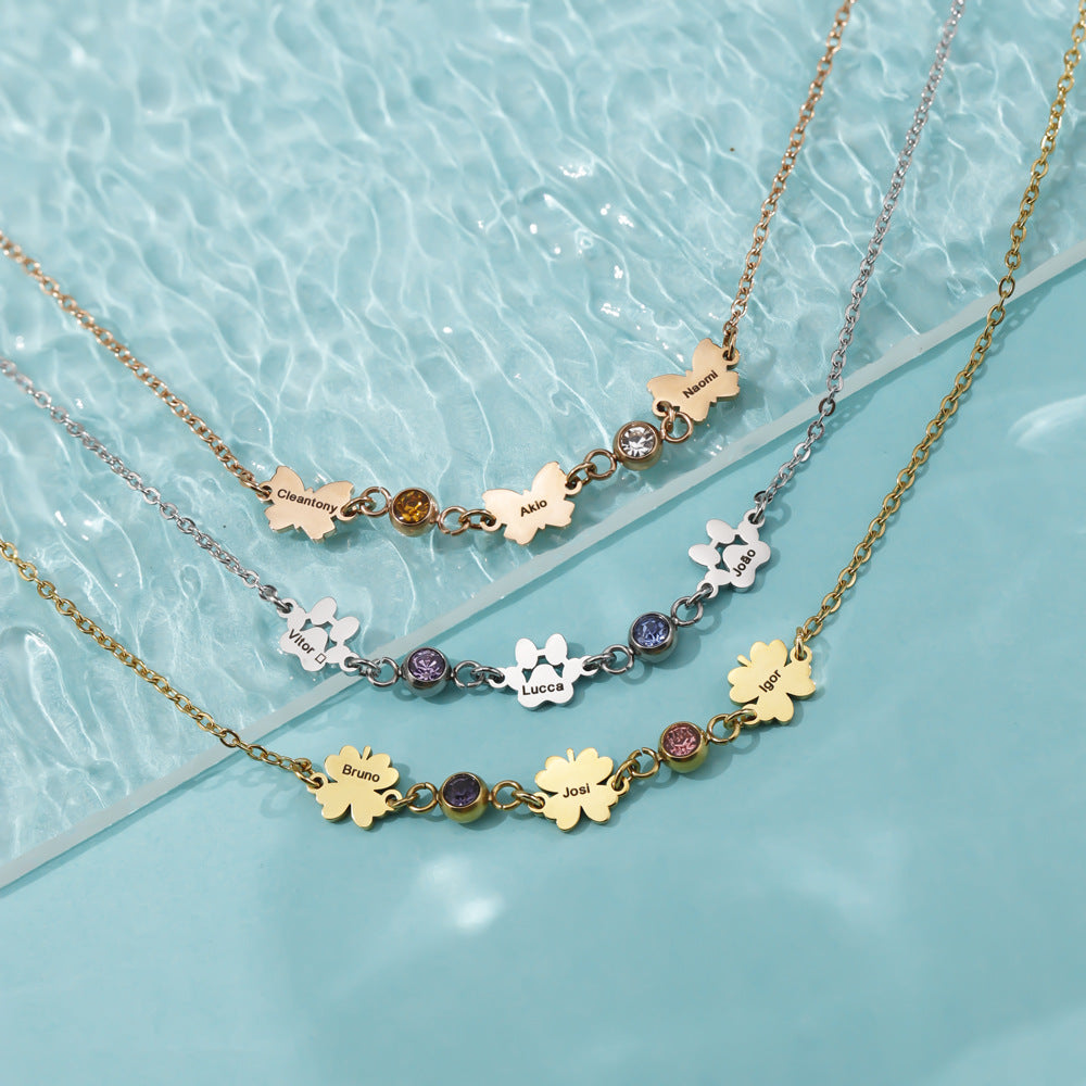 four-leaf clover lettering necklace women's  butterfly foot flower element birthstone bracelet