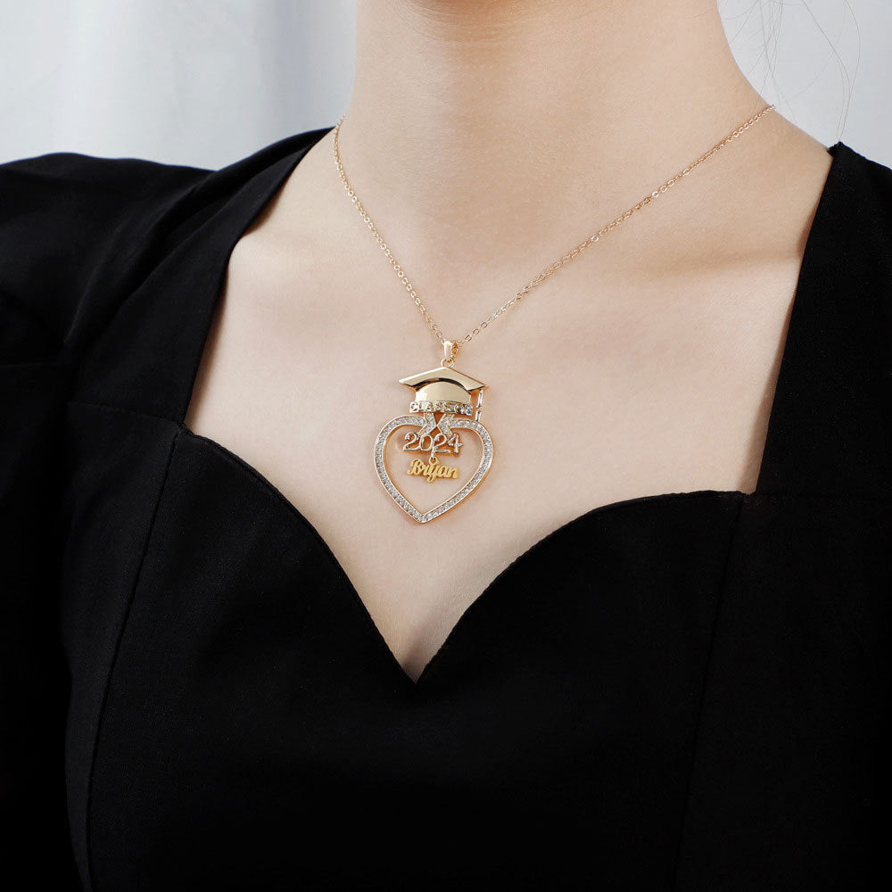 European and American new Dr. Peach Heart Cap Cutting English name DIY necklace Student graduation season commemorative gift