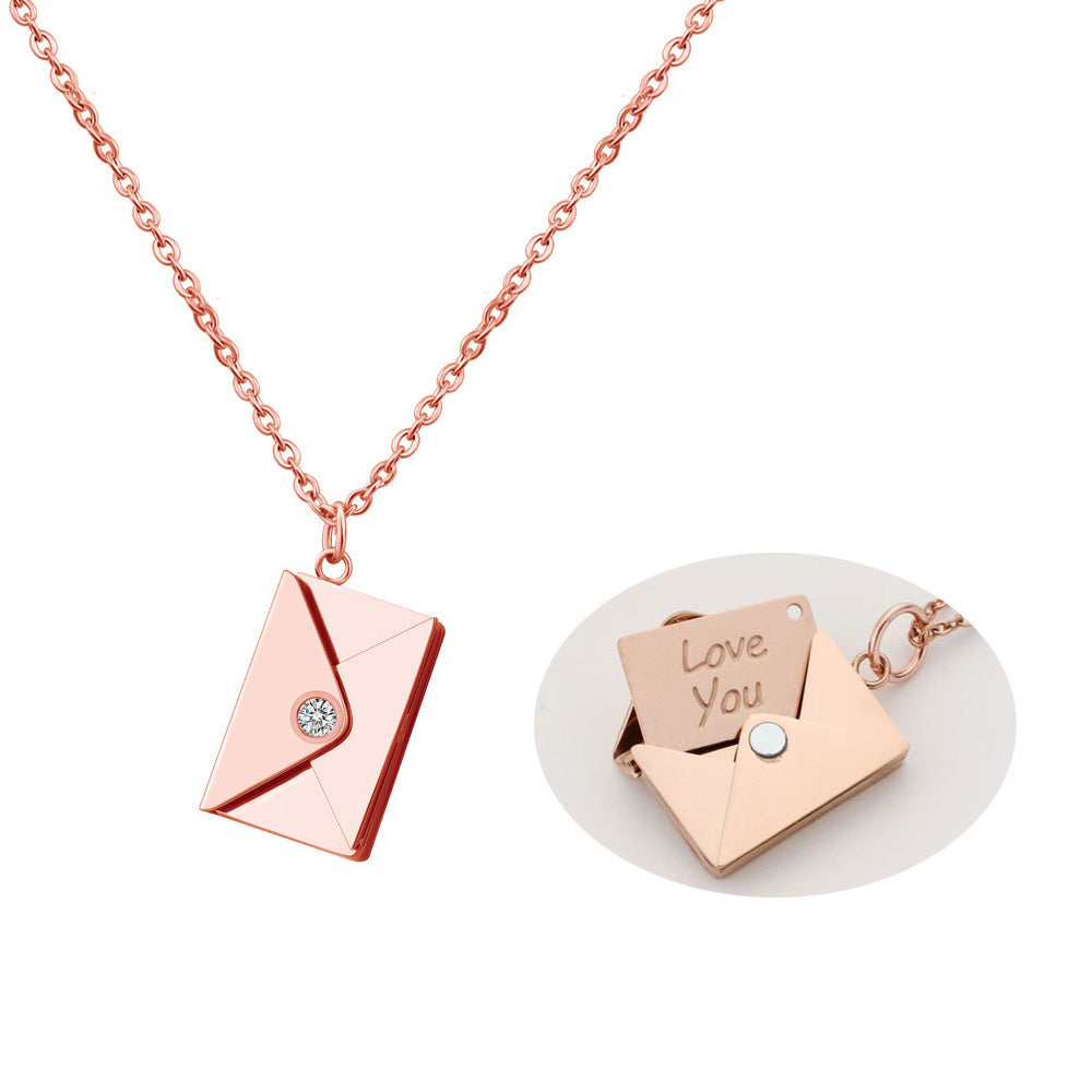 European and American valentine's day gift envelope necklace can be DIY lettering necklace women's fashion titanium silver clavicle chain pendant