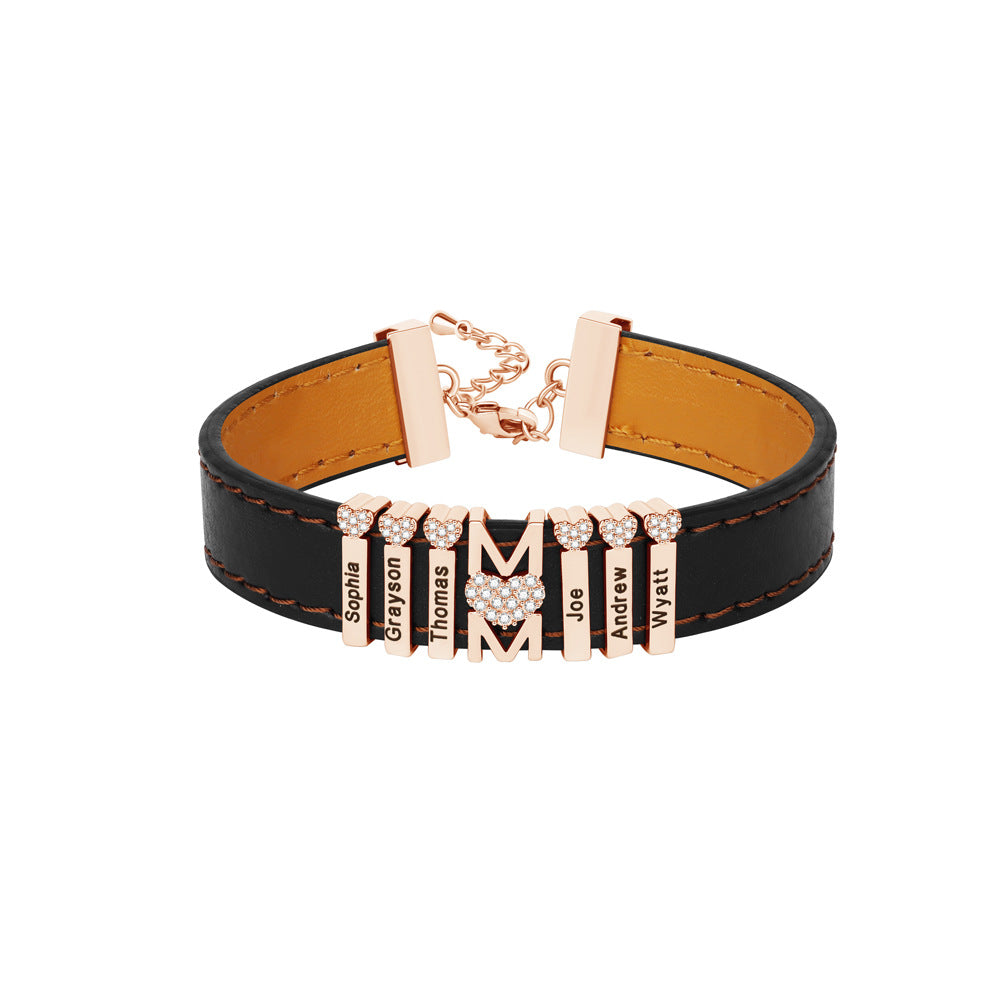European and American punk style bracelet  Thanksgiving Mother's Day peach heart inlaid with diamonds engraved bracelet jewelry gift factory