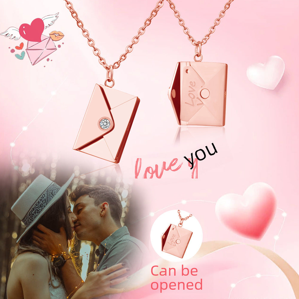 European and American valentine's day gift envelope necklace can be DIY lettering necklace women's fashion titanium silver clavicle chain pendant