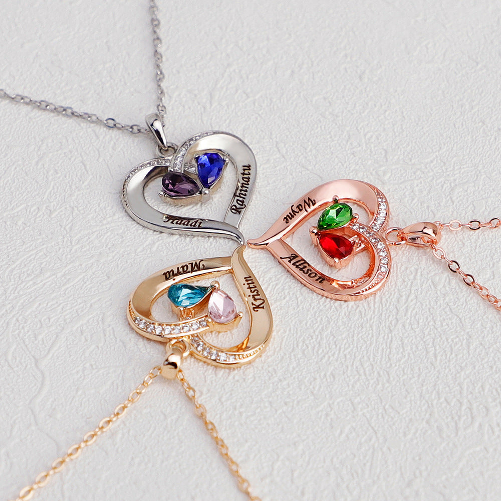 double-letter water drop couple necklace women's engraved name to send girlfriends peach heart pendant clavicle chain jewelry