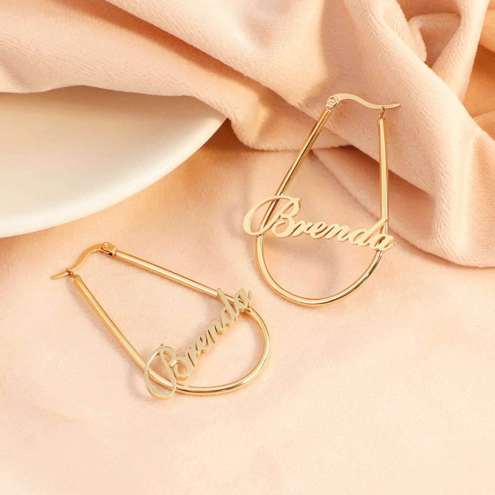 European and American Brenda U-shaped name earrings women's tide personality DIY English temperament earrings silver jewelry