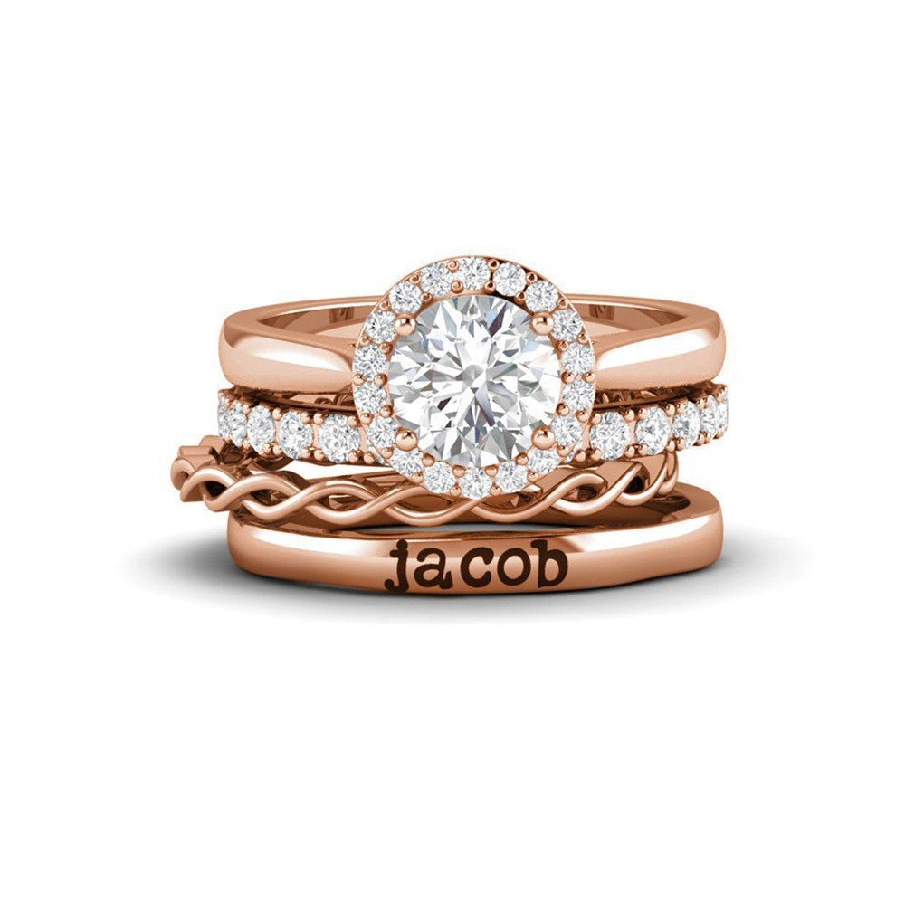 European and American  hot selling Valentine's Day combination zircon stacking ring ring fashion commuting trend multi-element personalized carving