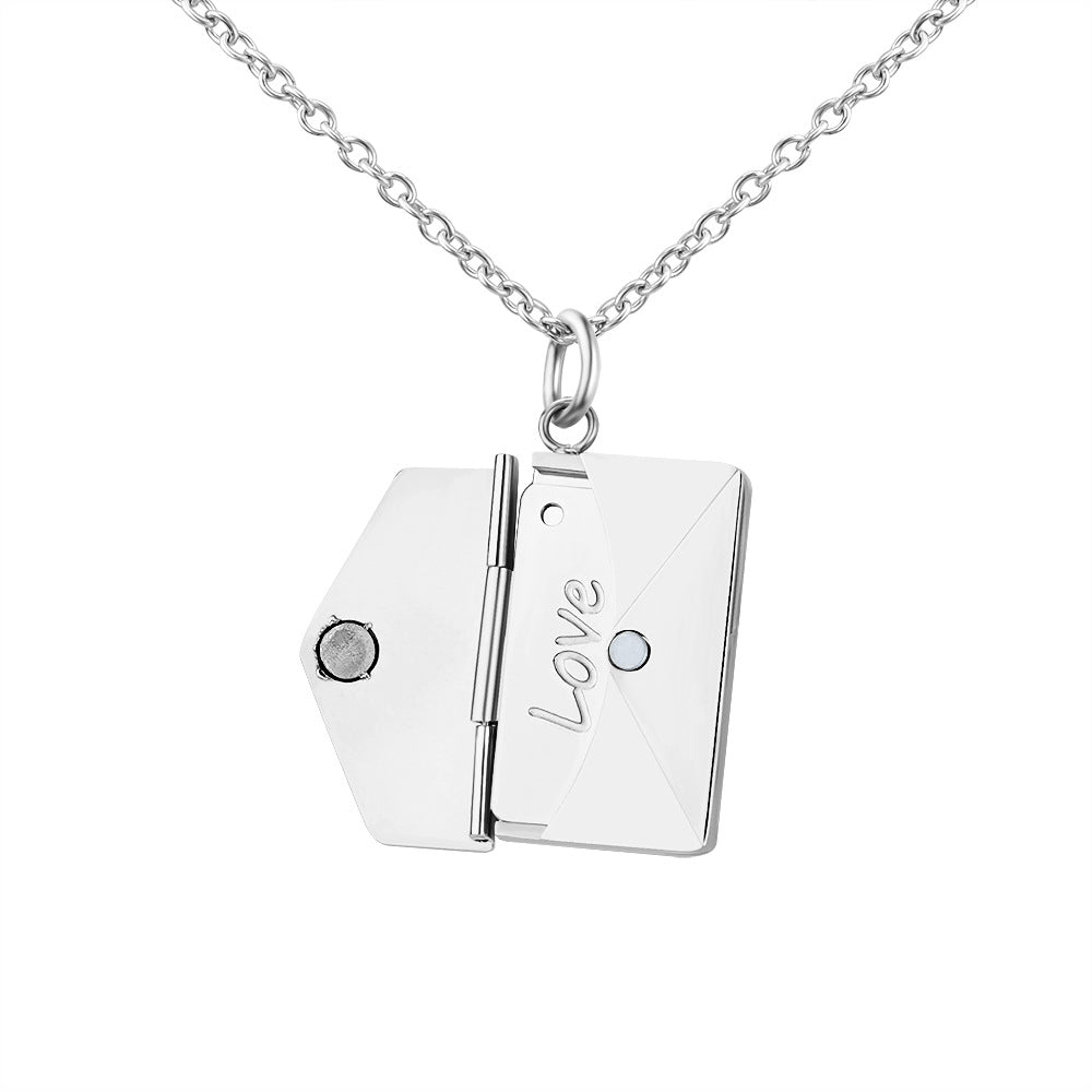 European and American DIY personality fashion versatile love envelope necklace silver engraving clavicle chain Valentine's Day gifts