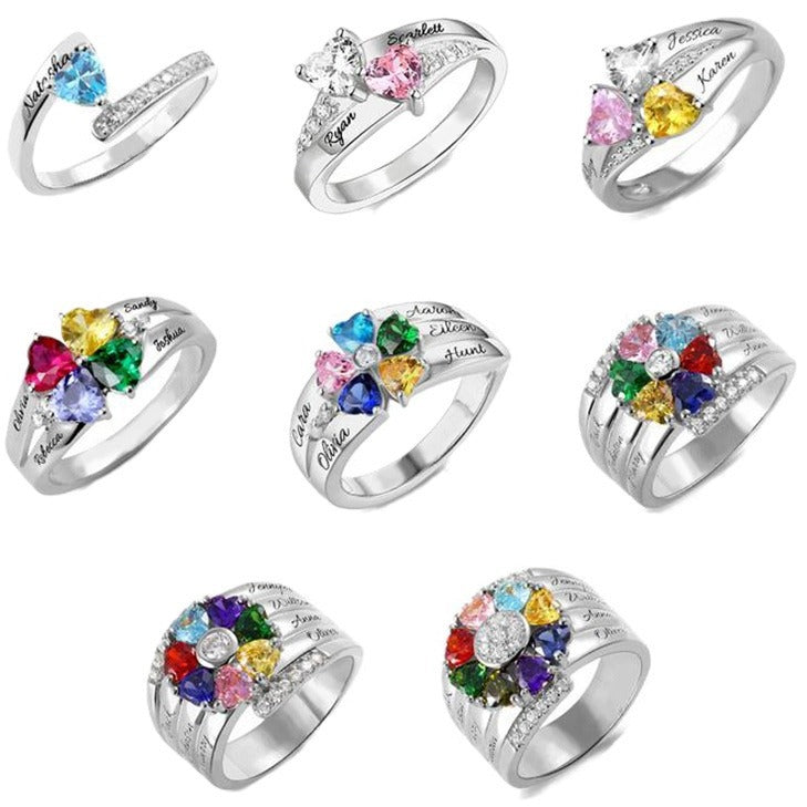 New Mother's Day Gift DIY Engraved Ring Hand Ornament Cross Border New Creative Fashion Micro Zircon Ring Woman