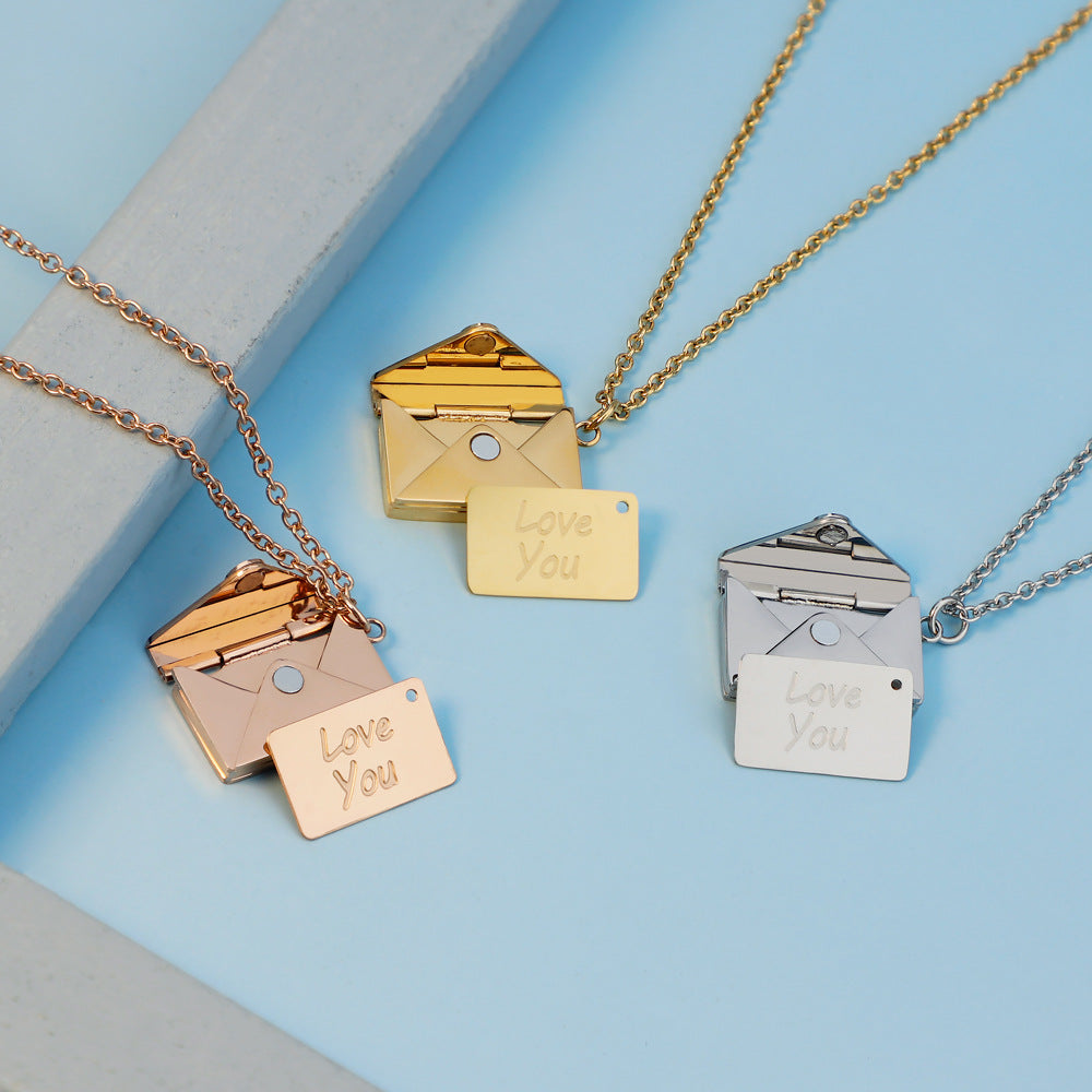 European and American valentine's day gift envelope necklace can be DIY lettering necklace women's fashion titanium silver clavicle chain pendant